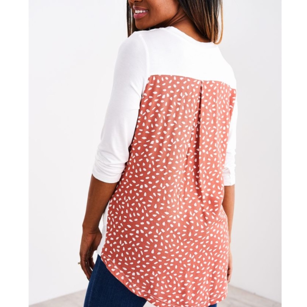 Latched Mama White and Rust Printed Back Contrast Raglan Sweatshirt